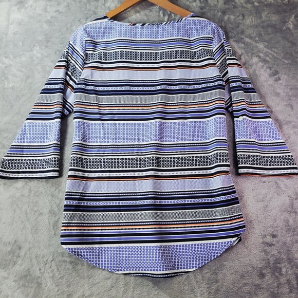 Croft & Barrow‎ Womens Blouse S Blue White Black Striped Geometric 3/4 Sleeve - Picture 9 of 11